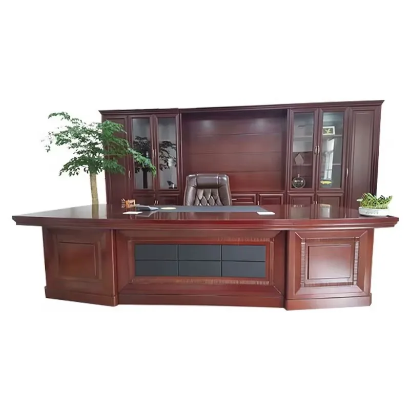 Elegant Modern Boss Manager Office Desk Classical Contemporary Design Durable Mahogany Wooden Modular Furniture Simple Packaging