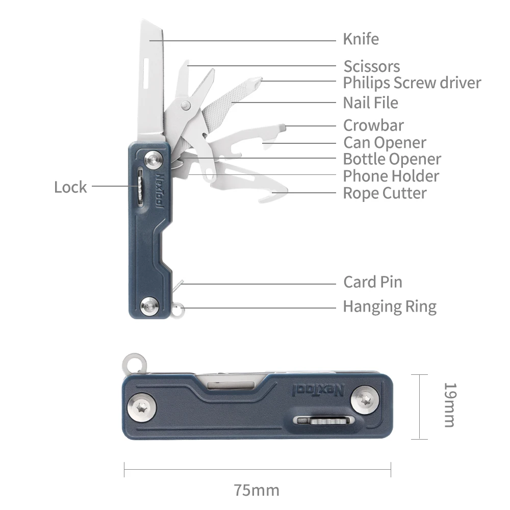 NexTool New Product Full Locking System High Quality Portable Mini Multi Functional Keychain Knife with Phone Holder