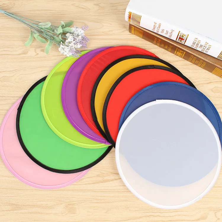 Custom Printed Soft Nylon Flying Disc Round Nylon Hand Folding Fan Pouch Saucer Foldable Flying Disc Customized Logo with Pocket