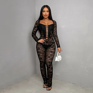 ZX24224MHO Women's Party Wear Autumn 2024 New Sexy Spice Girl Lace Eyes Strap Long Sleeve Jumpsuit for Women