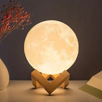 Unique Art Deco Moon-Shaped LED Night Light with Stand Battery Powered Switch Controlled Decorative Ambient Table Lamp