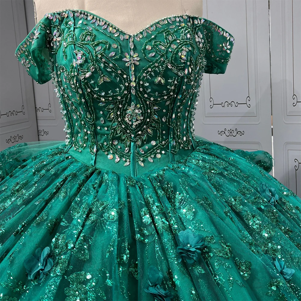 Elegant Emerald Green Crystal Ball Gown For Girls & Ladies - Oem