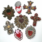 GUGUTREE handmade beaded sequined heart patches sew on embroidery star cross patch badges appliques