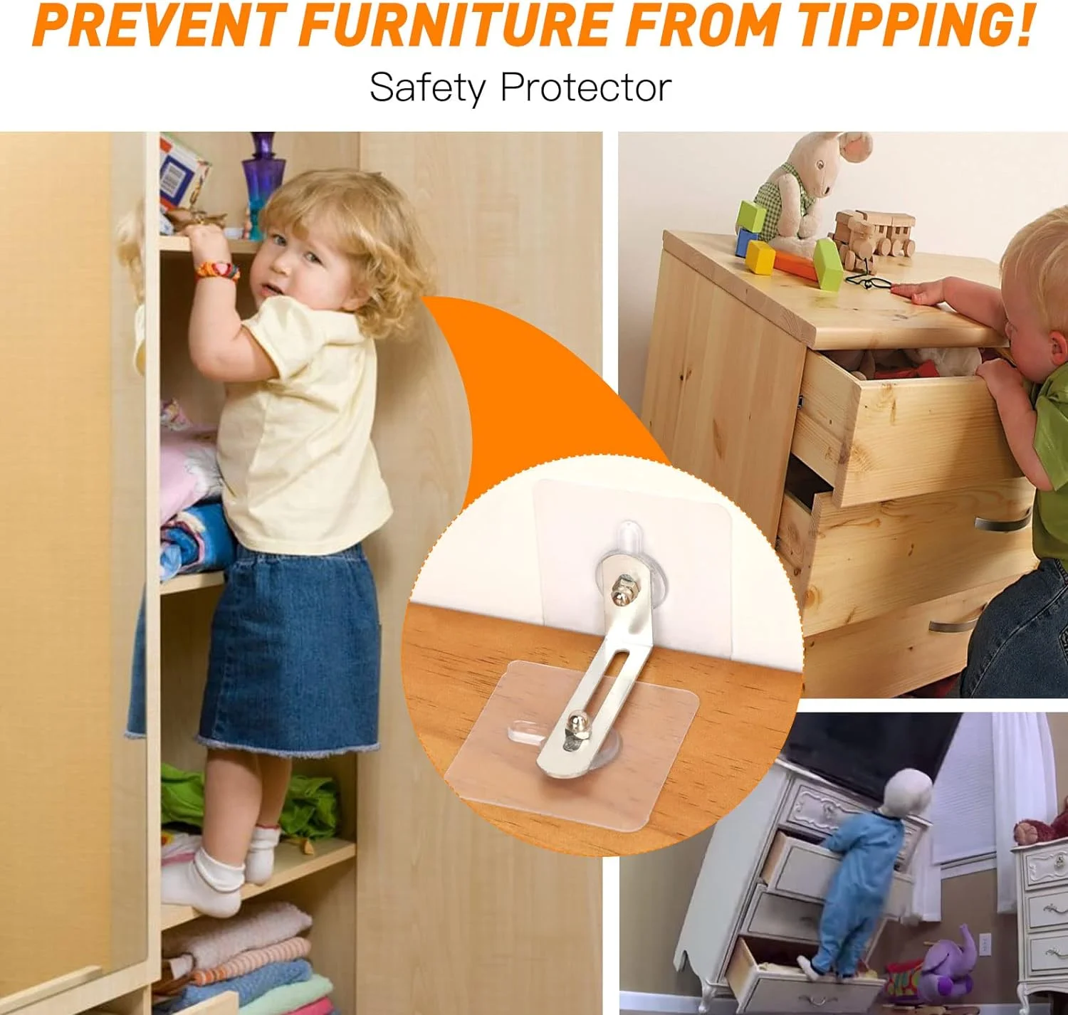 10 Sangles Anti-basculement Pour Meubles - Fixation Murale Discrète, Blanc, Sans Perçage
