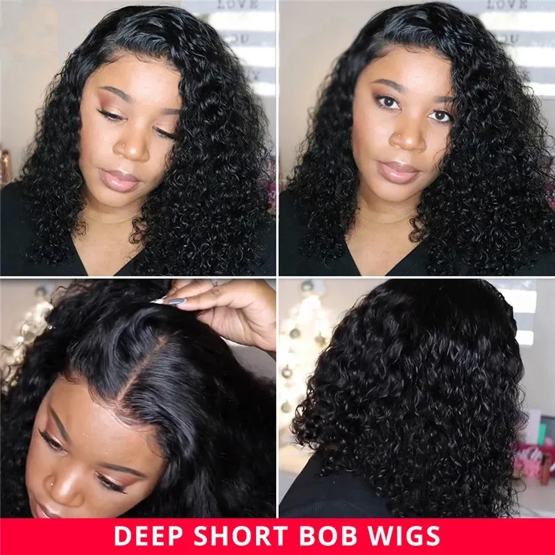 Kinky Curly Short Wigs 10a Human Hair 13x4 Lace Front Water Curly Bob ...
