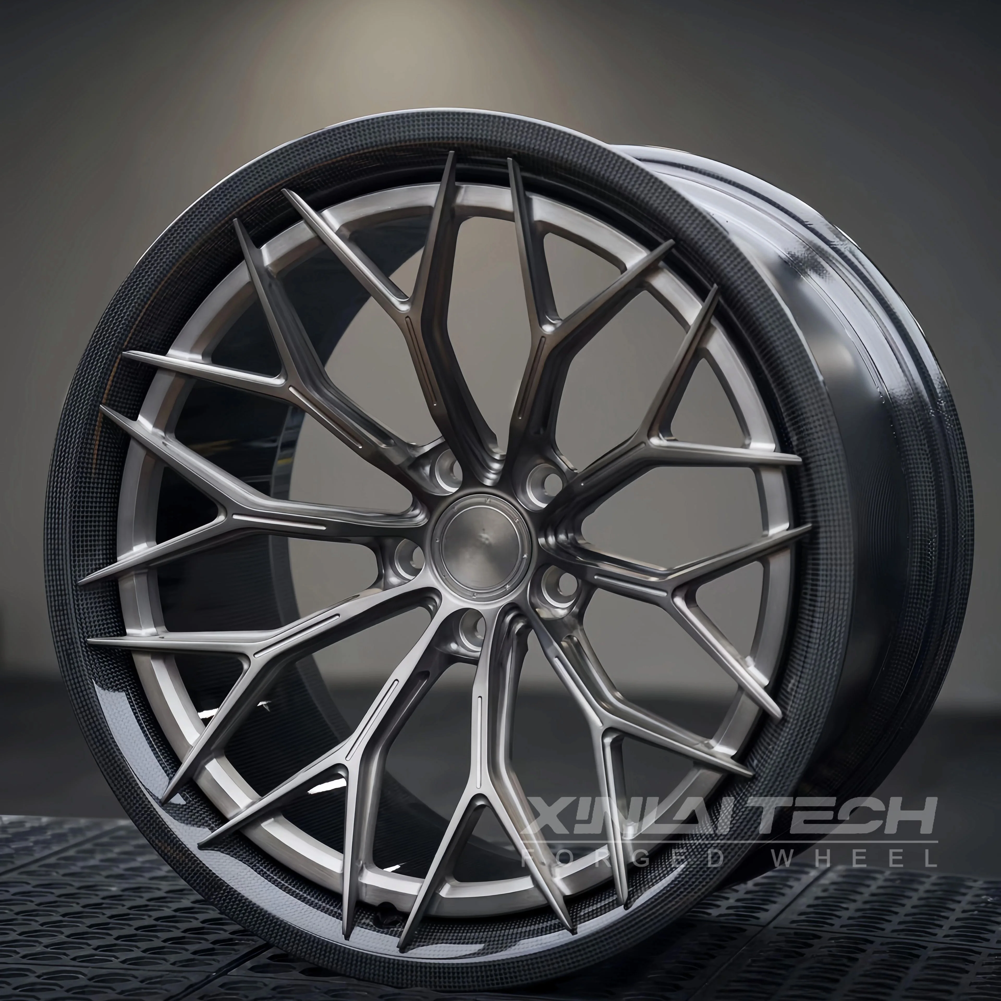 XL Custom Deep Dish Forged Rims with Carbon Fiber Barrel and Gloss Gunmetal Spokes for bmw M3 Audi R8 Lamborghini Revuelto - Image 1