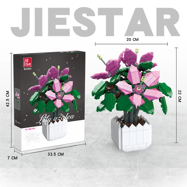source 杰斯塔玩具浪漫698 pcs百合杜鹃花植物盆栽儿童积木diy创意