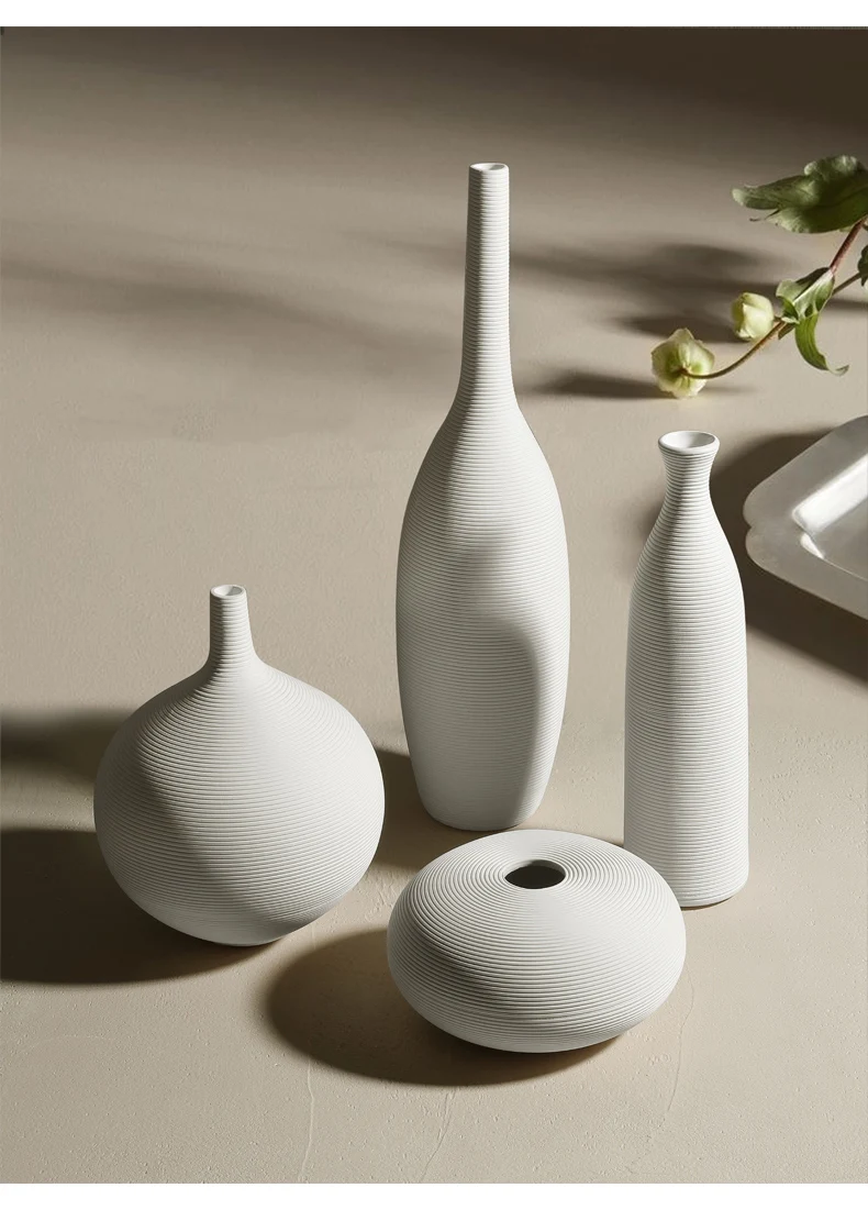 Modern Simple White Striped Ceramic Vases Living Room Dining Room Dry