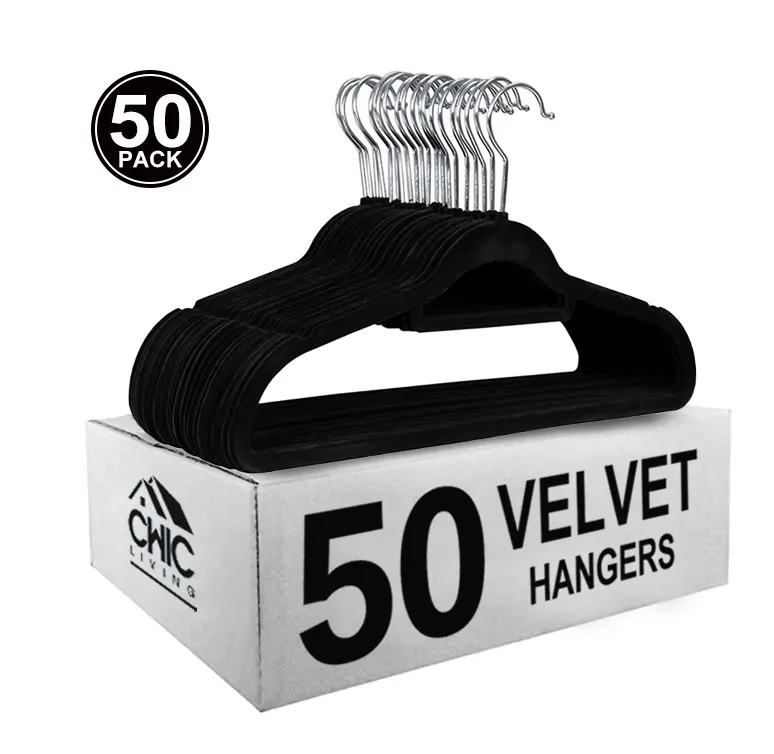 Customized Cloth Hanger Wholesale Black Grey Custom 50 Pack Coat Velvet ...