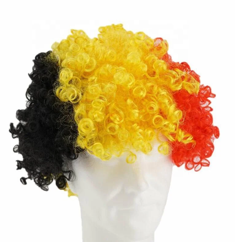 Wk 2022 Belgian Fan Afro Wig Sports Fan Crazy Synthetic Curly Wig ...