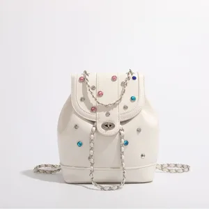 A-70 Women's Light Luxury Niche Colorful Diamond Backpack New Style Shoulder Chain Mainly Made PU Polyester Cover