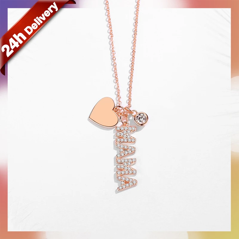 East 2 West Word Love Necklace Rose Gold on Sterling Silver with Cubic Zirconia 