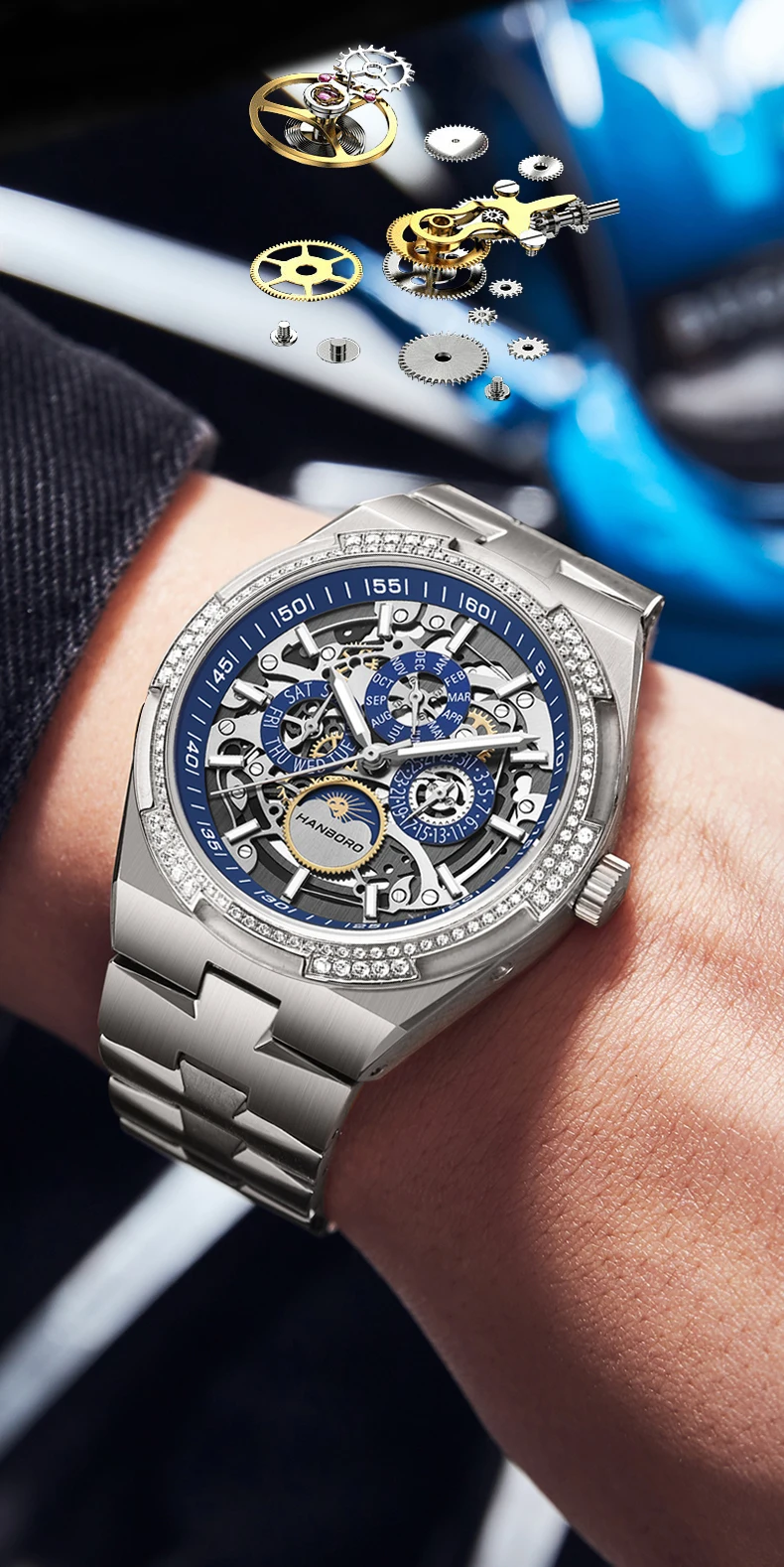 hanboro全自动机械表男士夜光防水时尚手表