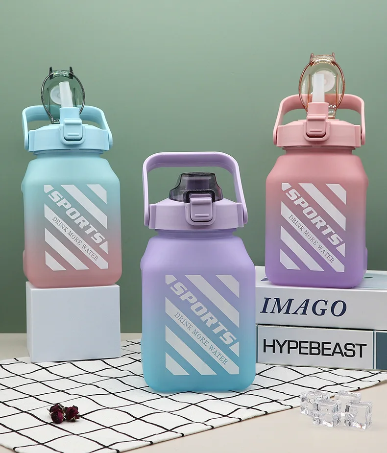 1500ML High Value Gradient Plastic Candy Square Cup Outdoor Sports Water Bottle