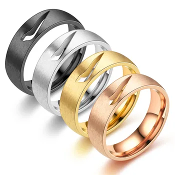 Rengas Hollow Hook Design Minimalism Stainless Steel Ring Toptan Yuzuk Rose Gold Plated 6MM Width Stainless Steel Black Ring