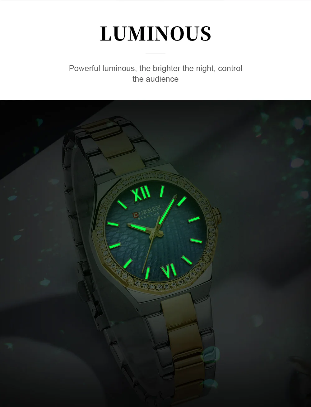 CURREN 9103 Elegant Rhinestone Ladies Watch Lightweight Luminous Quartz Watch Waterproof Stainless Steel Clock