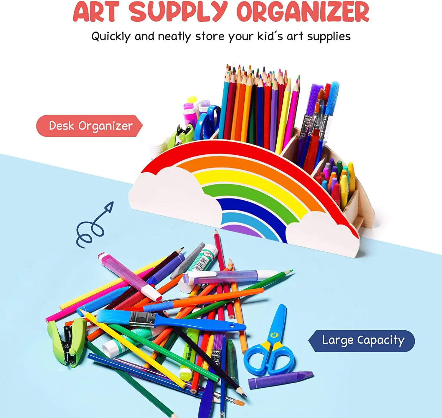 Amazon Top Seller Rainbow Pencil Desk Organizer Wooden Pencil Holder