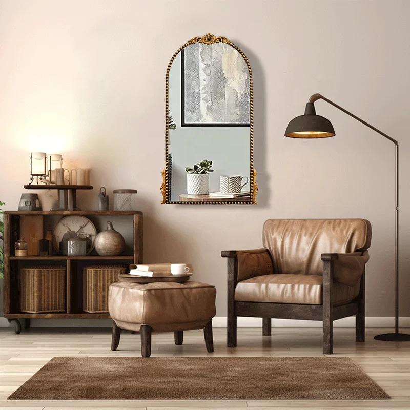 Luxury European Retro Wall Mirror Living Room Arched Fireplace Dining ...