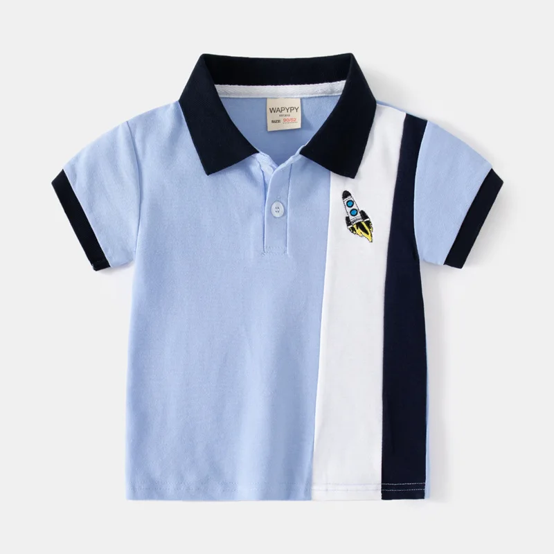 2023 New Fashion Boys Color Block T-Shirt 100%Cotton Embroidery Children  Boy's Polo Shirt
