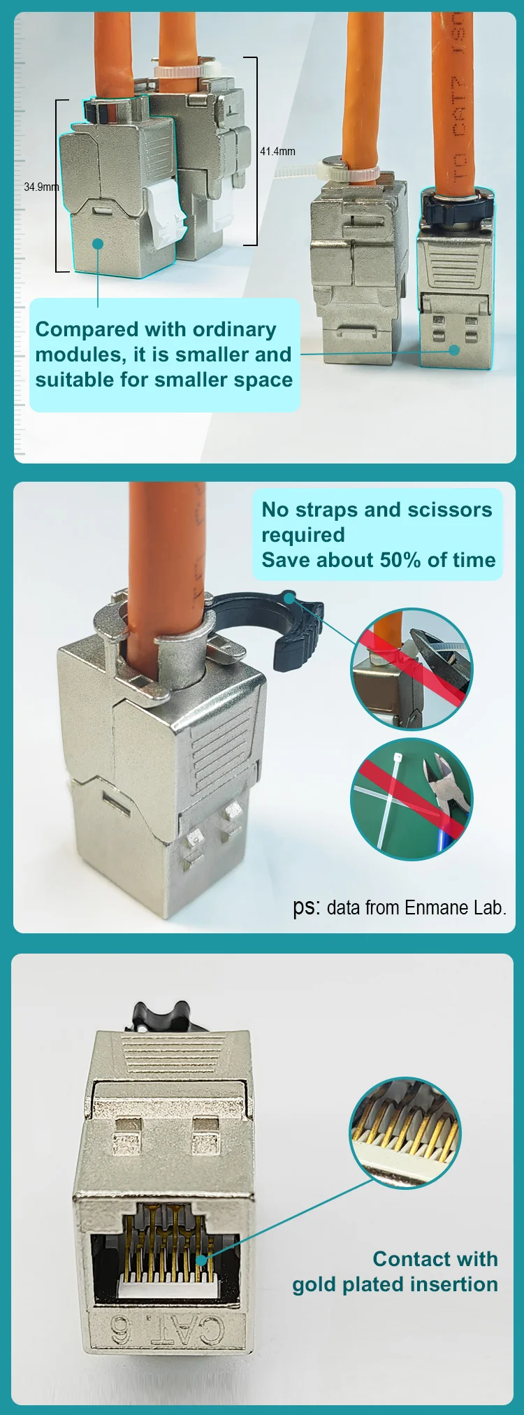 Keystone Jack Keystone Cat6a New Product Rj45 Shielded Toolless 180