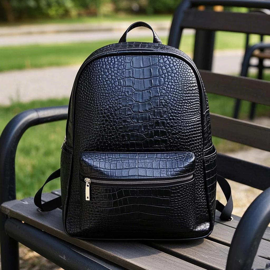 Wholesale Factory  Multi-functional Minimalist Vegan Leather Handcrafted Alligator Skin Travel Backpack for Men Women