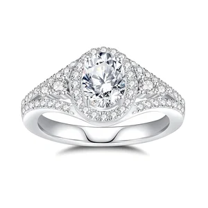 Fine Wedding Custom Platinum Plated S925 Sterling Silver Moissanite Luxury Sparkly Rings GRA Certified Unisex Engagement Jewelry