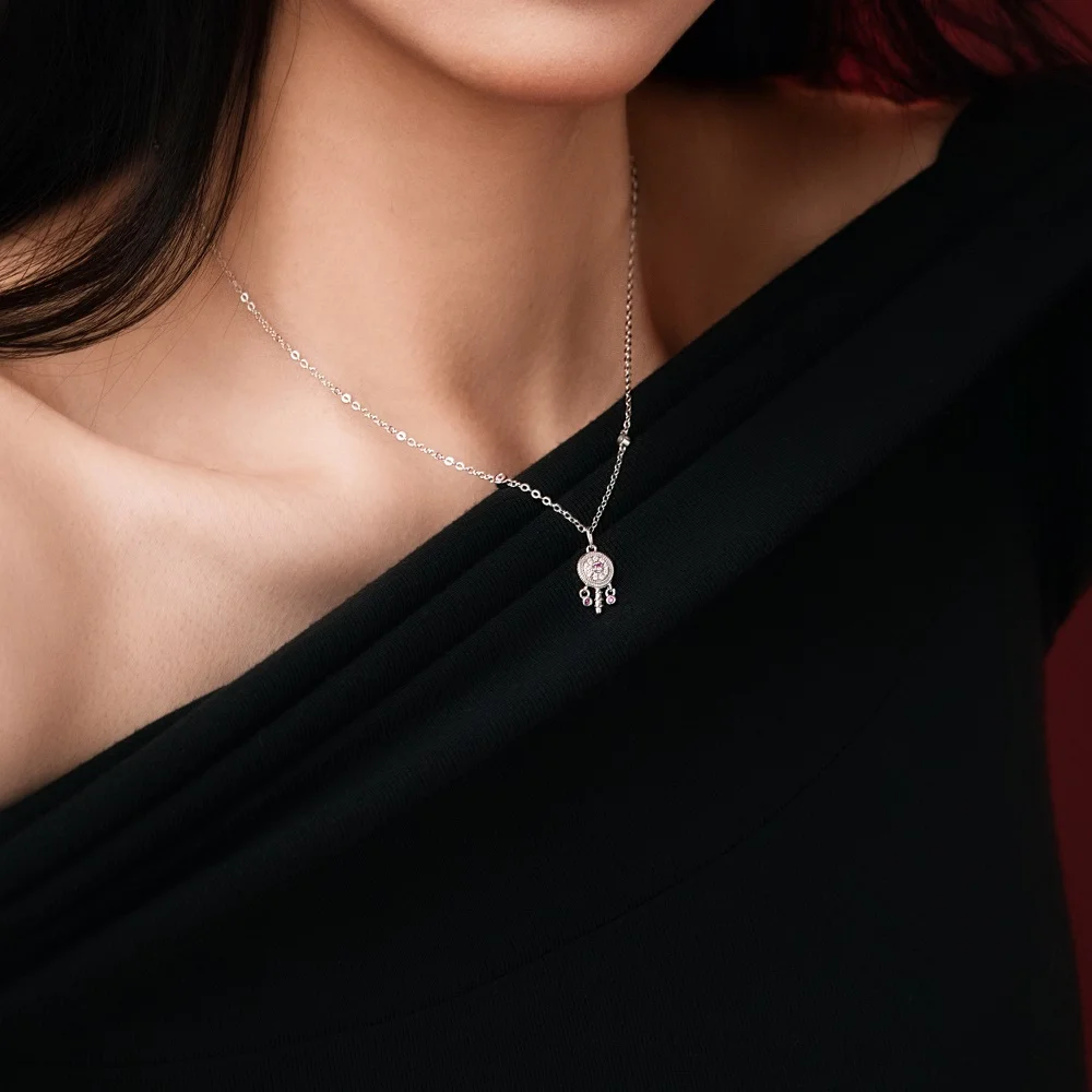 KAKODIY Stylish Unique Rhodium Plated 18K Gold 925 Sterling Silver Link 5A Cubic Zirconia Rattle Pendant Necklace detail 2