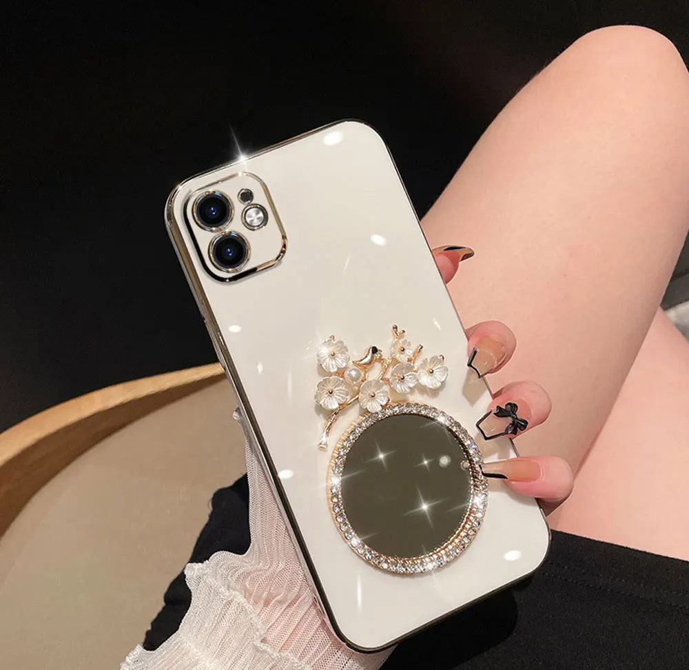 Diamond Cover Flower Miroir Phone Case  For Iphone X 7 8 10 11 12 13 14 15 Max Pro Plus Sjk179 Laudtec factory