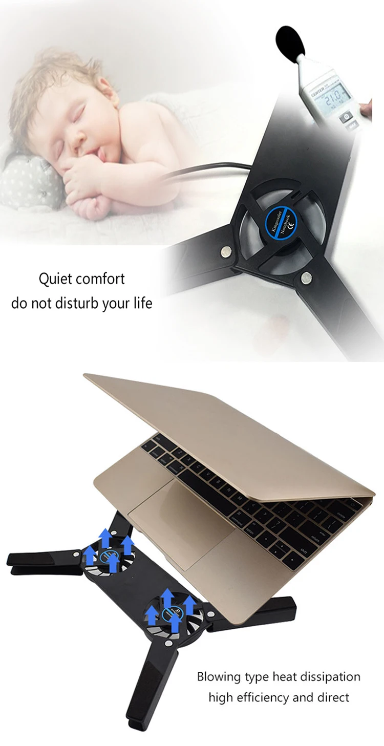Folding Foldable Rotatable Cooler Cooling Pad Dual 2 USB Fan for Laptop Notebook Computer