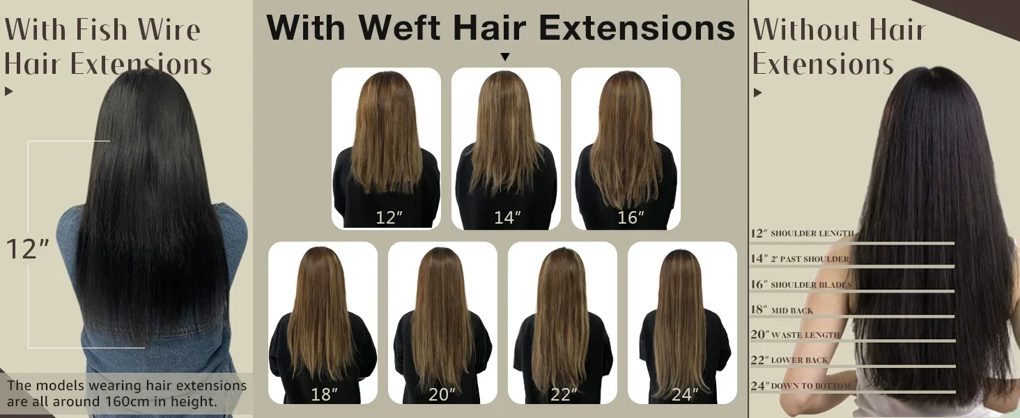 LaaVoo Invisible Hand Tied Hair Extensions 12 Months 100% Human Hair Seamless Sew in Hair_voghion.com