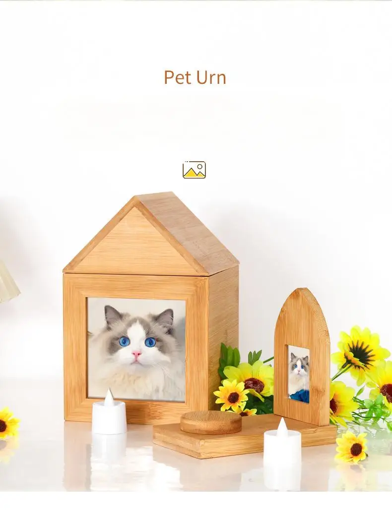 批发定制现代中密度纤维板猫狗骨灰盒手工宠物火葬棺材手工图案葬礼纪念供应