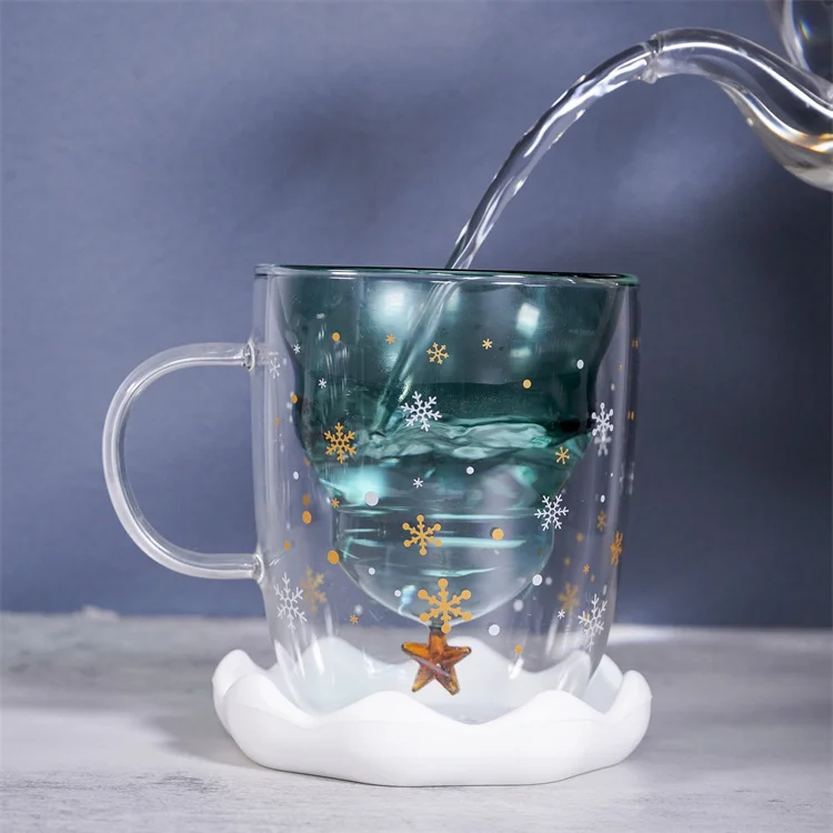 Online shop hot sales christmas double wall borosilicate glass cup mug details