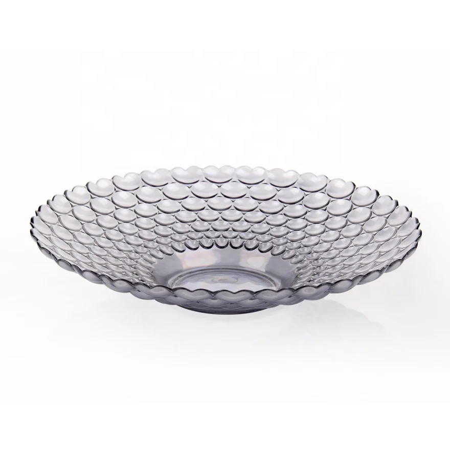 India Classic Fish Scale Round Shape Electroplated Colored Glass Fruit Plate Table Dish Storage Glass Pink Dish for Decoration