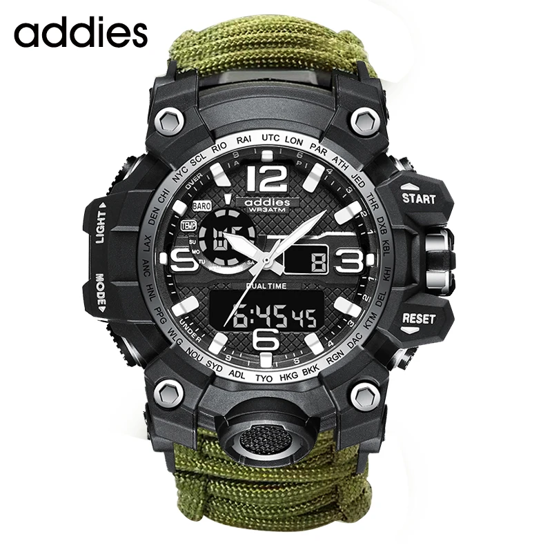 ADDIES Outdoor multifunctional military relogio masculino  in wristwatches luxury compass  and  flintstones Digital Watch