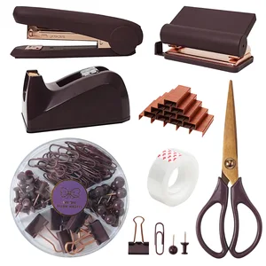 For Amazon Hot Selling Business Desktop Stationery Set Manual Power Scissors Tape Hole Punch Stapler Wholesale