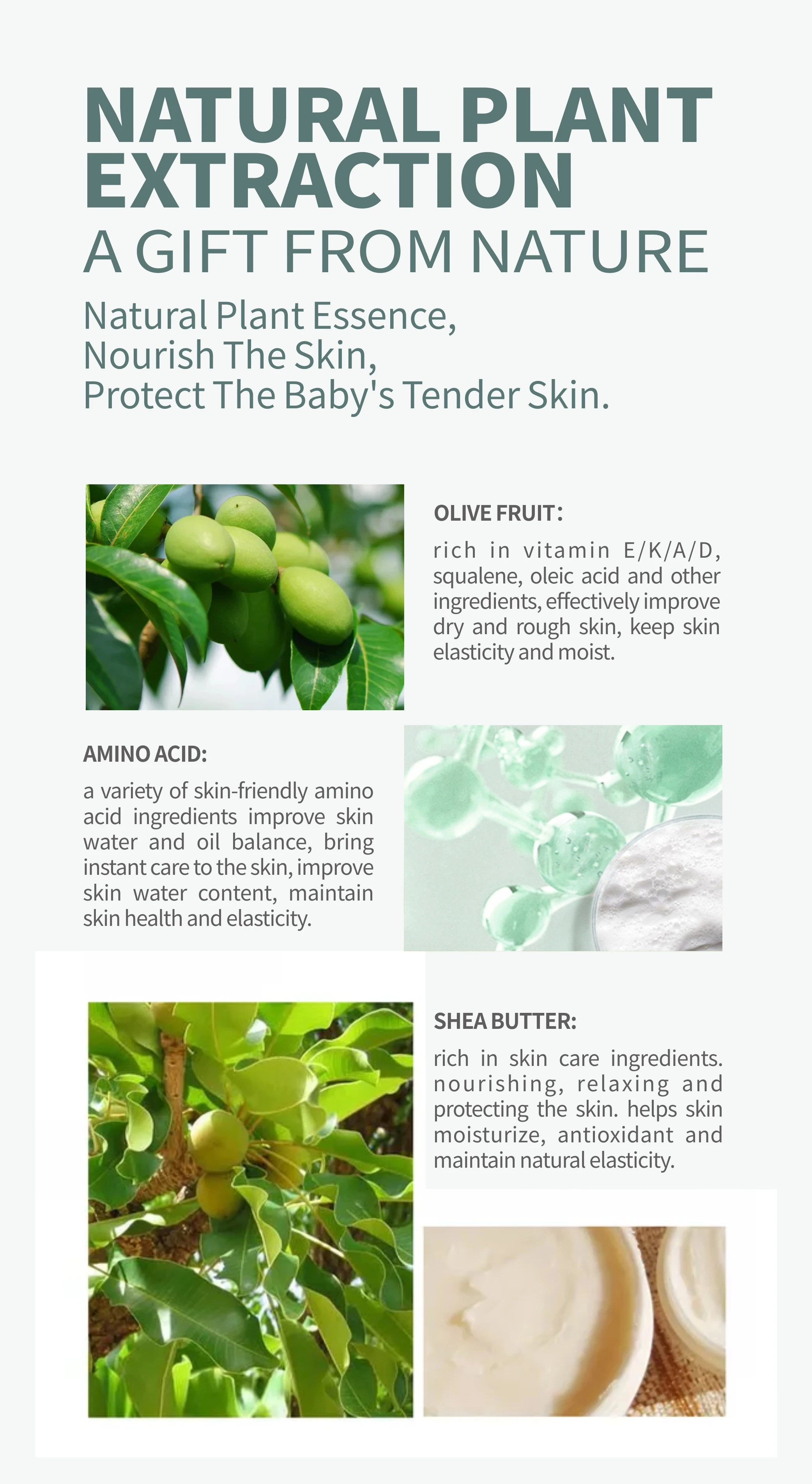 Private Label Amino Acid Children Plant Skin Care Shea Butter Prevent