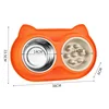 Comedero lento + doble comedero de acero inoxidable.naranja