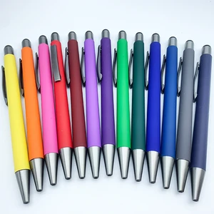 Hot Selling Colorful Promotion Rubber Coated Metal Ball Pen With Custom logo & Touch Screen Office Supplies Click Metal Pen