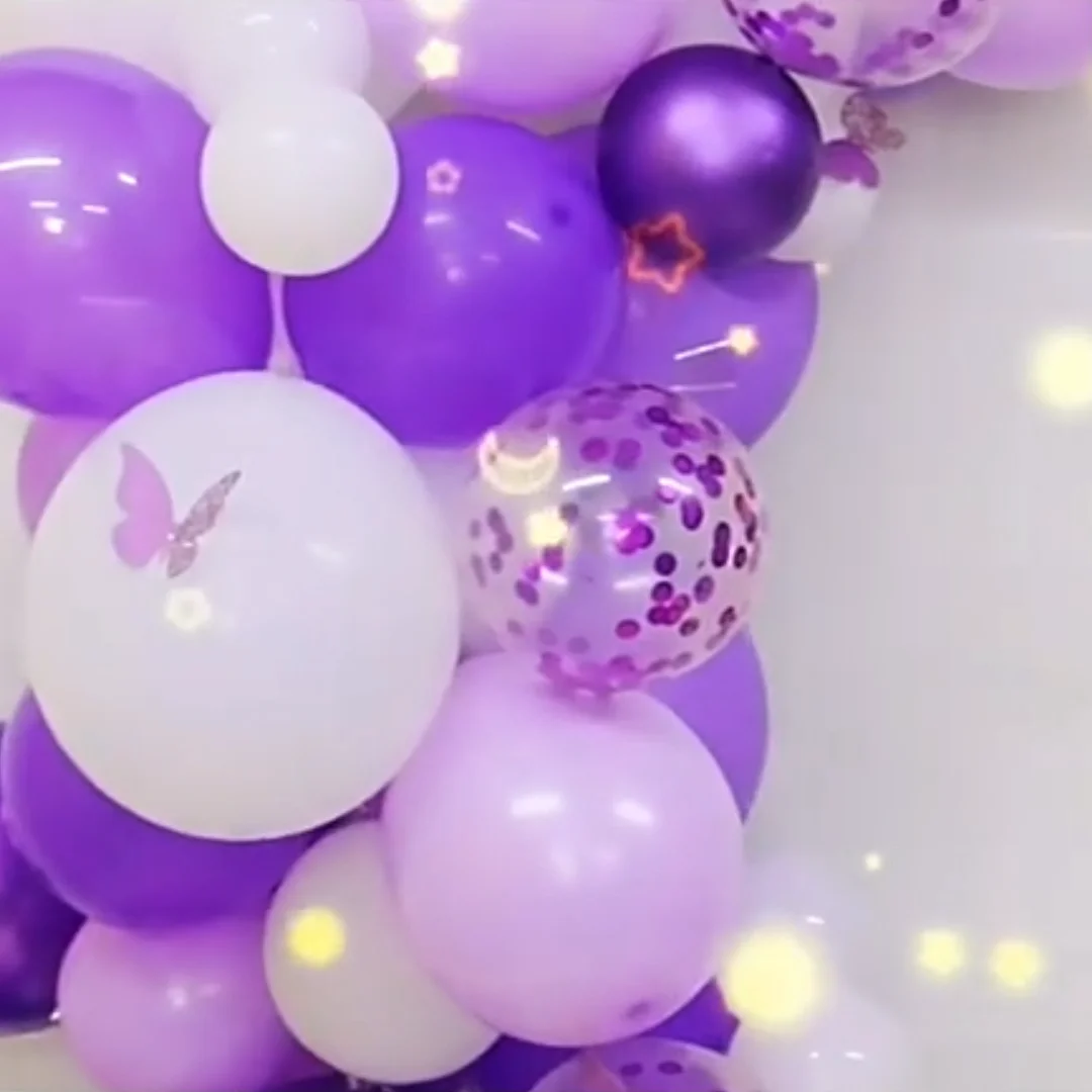 Purple Metal Balloon Set Kids Birthday Party Decoration Set Butterfly