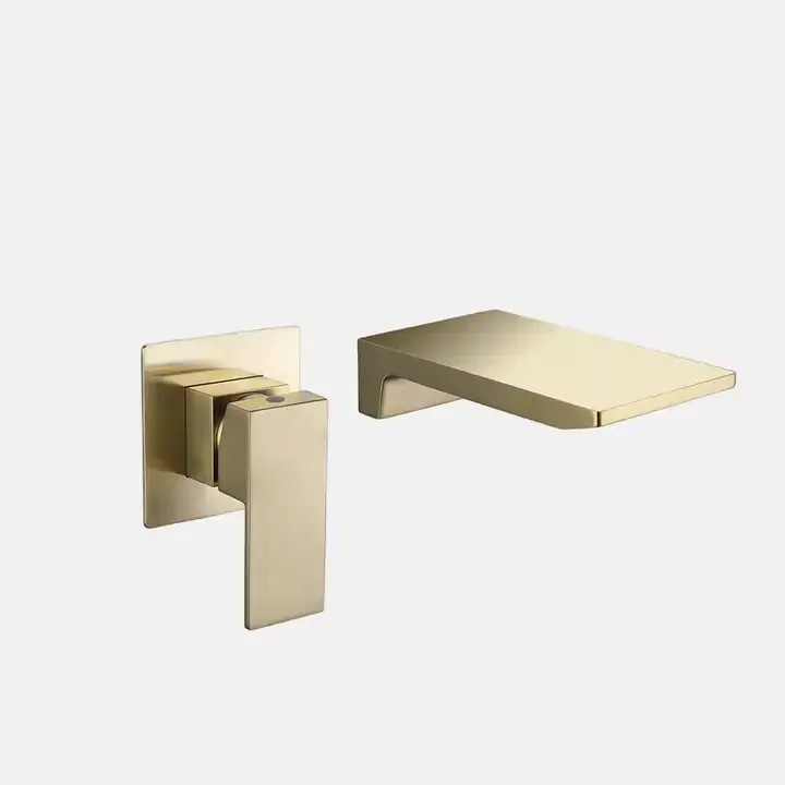 Guangdong Manufacturer Hot Sales Solid Brass Tap Brushed Gold Finished Wall Mounted Basin Mixer Faucet with Single Handle