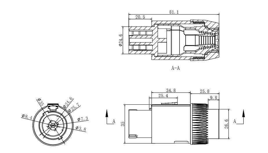 8-Pin Female Speaker Polyamide Shell Female Plug 8 Pin Loudspeakers Connector for 8-20mm Cable High Quality Audio Connectors