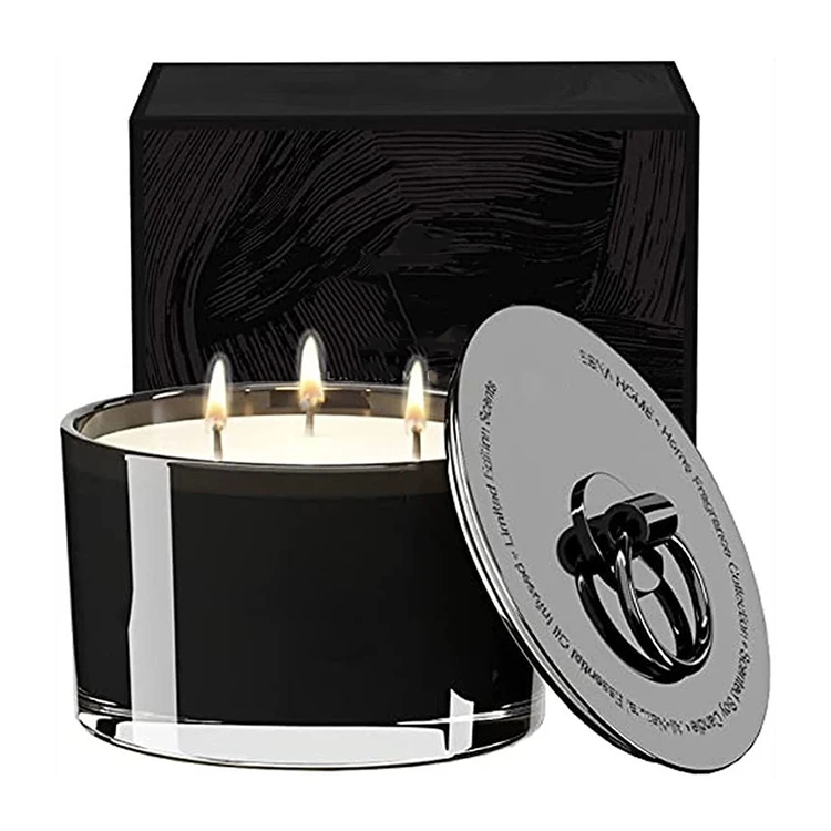 True Scent Wholesale 3 Wick Large Scented Candle Jars Black With Metal