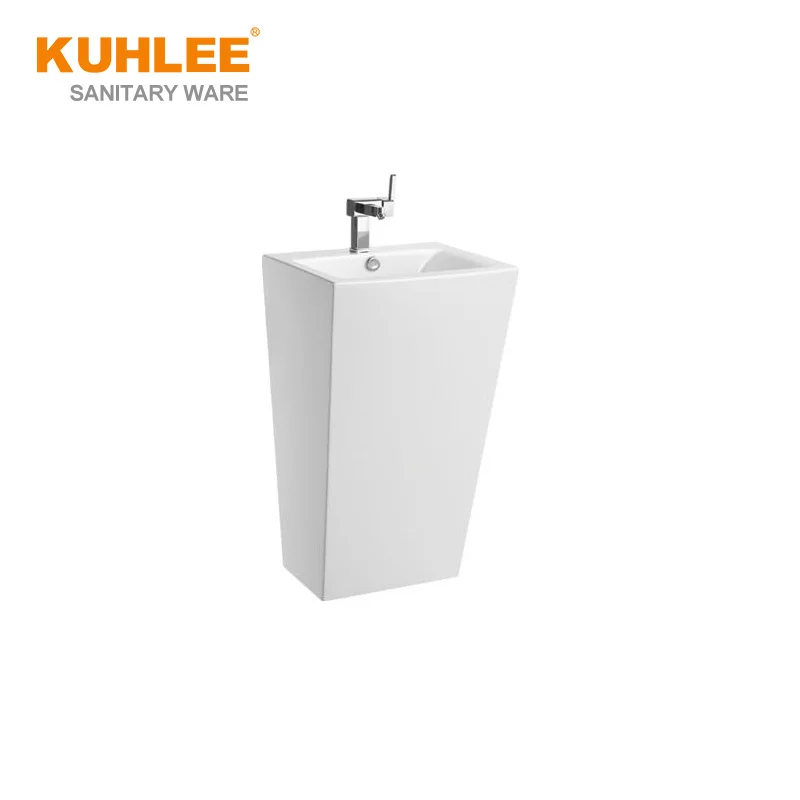 Hand Wash Basin Square Shape Bathroom Ceramic Pedestal Sink Pedestal Basin