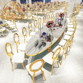 Long Oval Shape Design Luxury Wedding Decor Hall Glass Dining Table