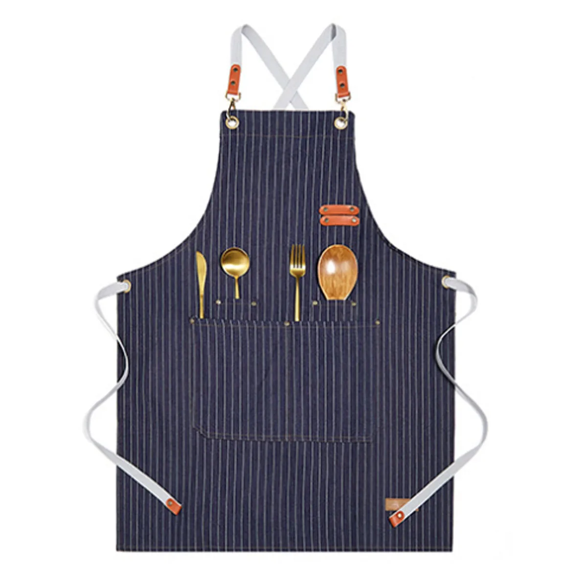 厨师围裙交叉背围裙男女可调节肩带和大口袋帆布围裙棉质面料 - buy