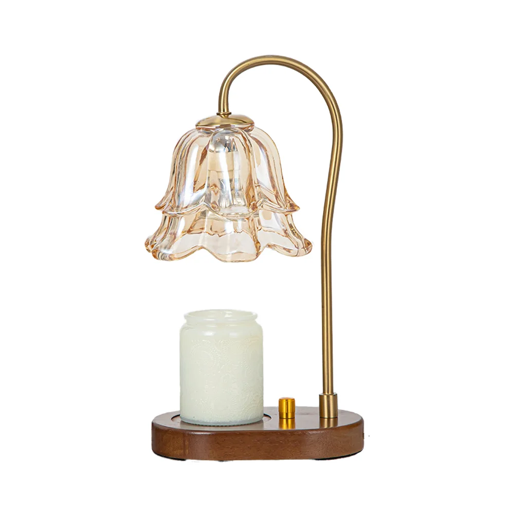Shining Magical 3D Engraving Crystal Flower Lamp Golden Arm Wooden Base Aromatherapy and Ambient Lighting