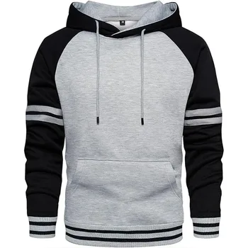 Custom Men's Sport Pullover Hoodies Polyester / Cotton Zip Up Hooded Solid Color Block Autumn Fleece Sweatshirt