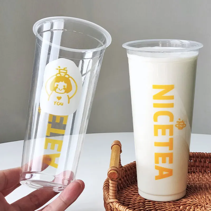 JIMI Custom 500ml 700ml Clear Disposable Boba Bubble Milk Tea Plastic Cups for Parties Drinks