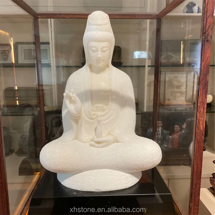 白大理石観音菩薩の石彫像 - 装飾用・グラフィックデザイン対応