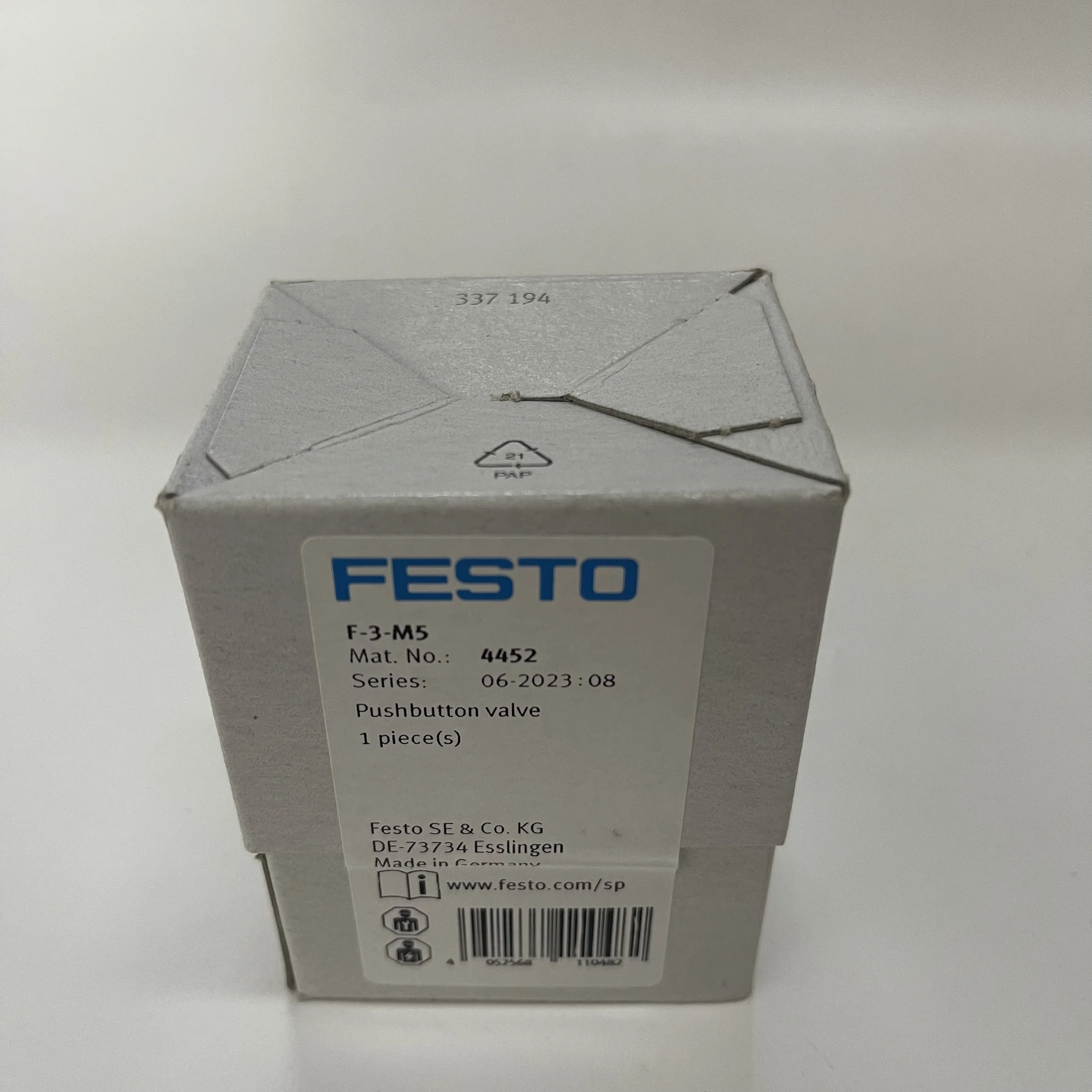 Festo Pushbutton Valve F-3-M5 4452
